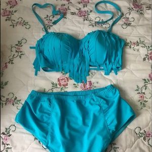 Plus size high wasted 2 piece bathing suit FRINGE